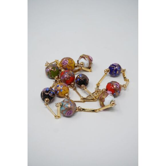 Vintage Wedding Cake Venetian Glass Beads and Gold Tone Link Necklace 26" Long - Picture 5 of 8